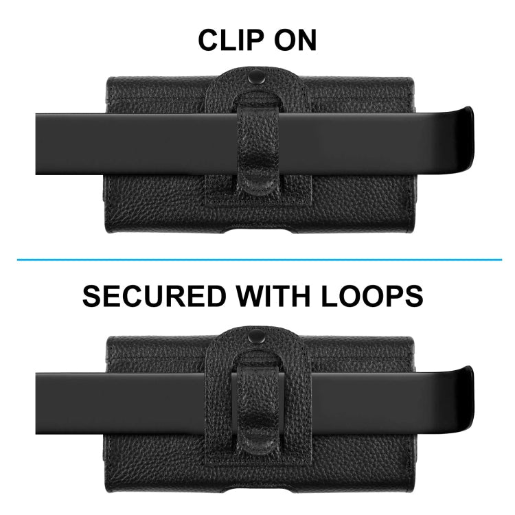 HAWEEL 6.1-6.8 inch Litchi Texture Genuine Leather Phone Belt Clip Horizontal Carrying Pouch, 6.1-6.8 inch