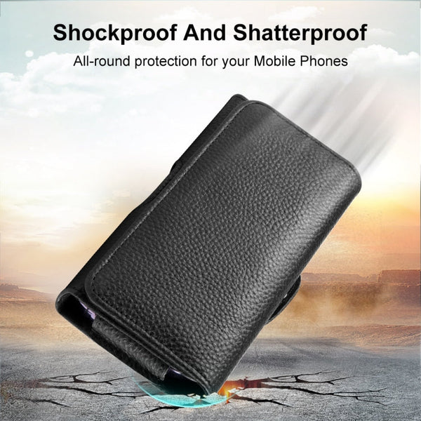 HAWEEL 6.1-6.8 inch Litchi Texture Genuine Leather Phone Belt Clip Horizontal Carrying Pouch, 6.1-6.8 inch