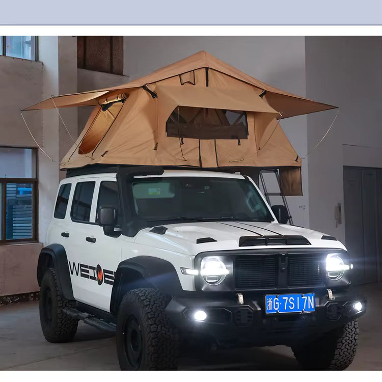 WEIER WERT-003 Aluminium Alloy Soft Shell Side Open Rooftop Tent 1-2 Person - For Car / RV / Pickup / Van / Camper / 4x4 + Ladder + 7cm Mattress + Light + Shoe Bag