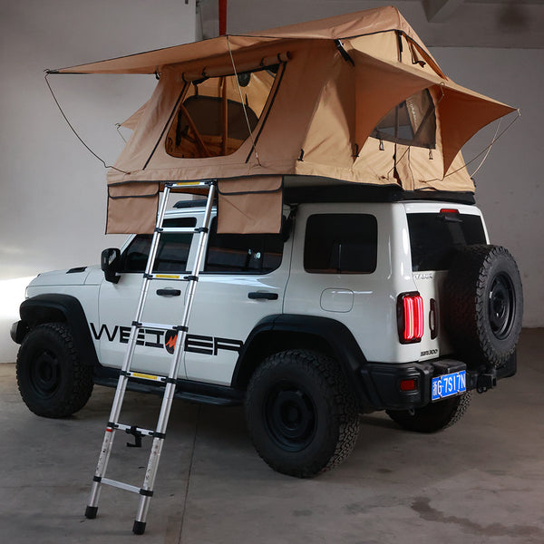 WEIER WERT-003 Aluminium Alloy Soft Shell Side Open Rooftop Tent 1-2 Person - For Car / RV / Pickup / Van / Camper / 4x4 + Ladder + 7cm Mattress + Light + Shoe Bag