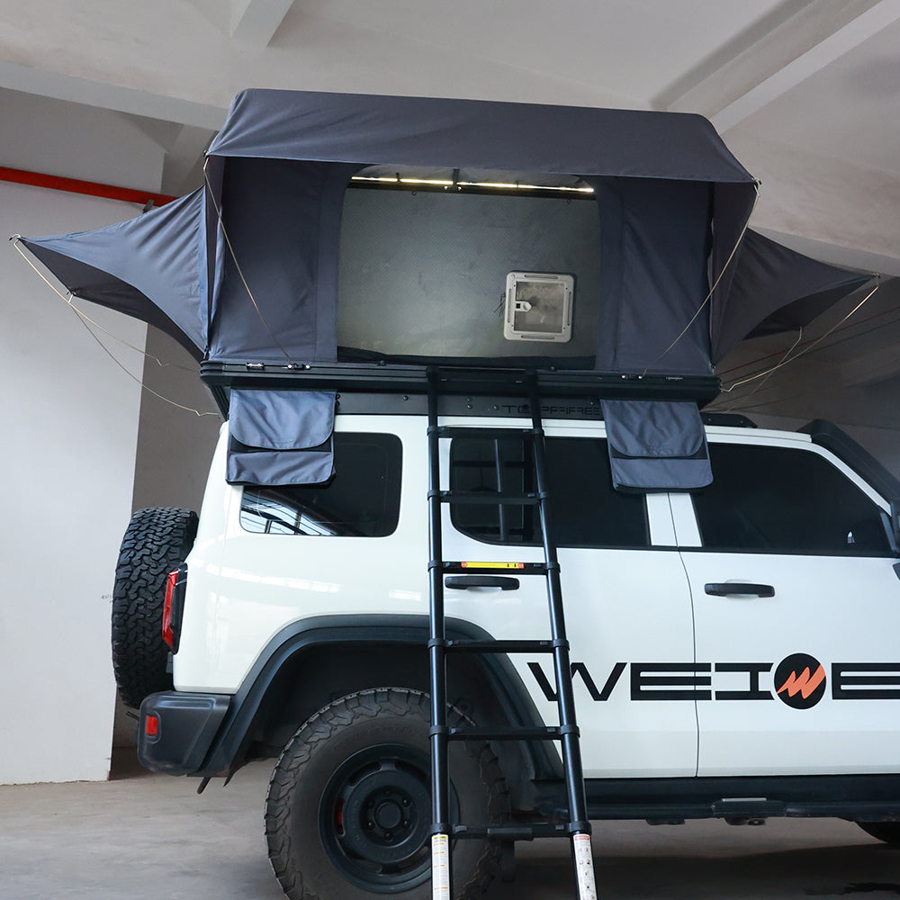 WEIER WERT-006 Aluminium Alloy Hard Shell Rooftop Tent 1-2 Person / 4 Season / 2 Bedrooms - For Car / RV / Pickup / Van / Camper / 4x4 + Ladder + 7cm Mattress + Light / 420d 3000mm