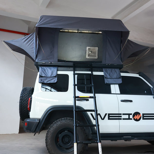 WEIER WERT-006 Aluminium Alloy Hard Shell Rooftop Tent 1-2 Person / 4 Season / 2 Bedrooms - For Car / RV / Pickup / Van / Camper / 4x4 + Ladder + 7cm Mattress + Light / 420d 3000mm