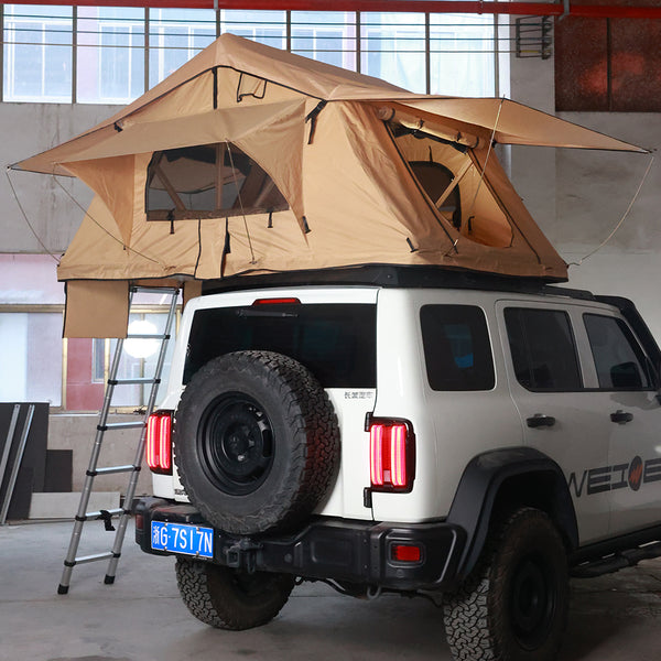 WEIER WERT-003 Aluminium Alloy Soft Shell Side Open Rooftop Tent 1-2 Person - For Car / RV / Pickup / Van / Camper / 4x4 + Ladder + 7cm Mattress + Light + Shoe Bag