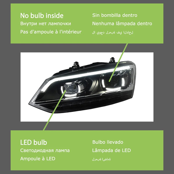 Headlight For VW Polo 2010-2018 Car LED DRL Hella 5 Xenon Lens Hid H7 VW Vento Car Accessories