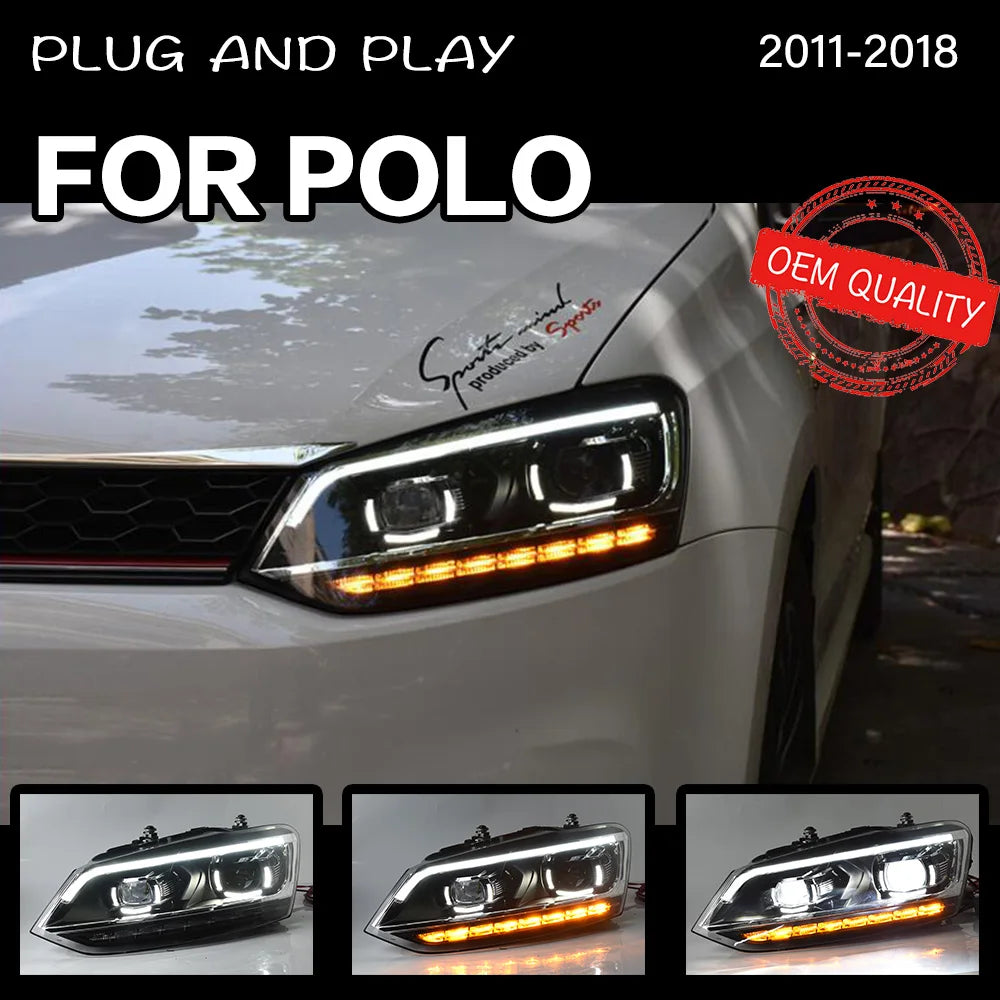Headlight For VW Polo 2010-2018 Car LED DRL Hella 5 Xenon Lens Hid H7 VW Vento Car Accessories