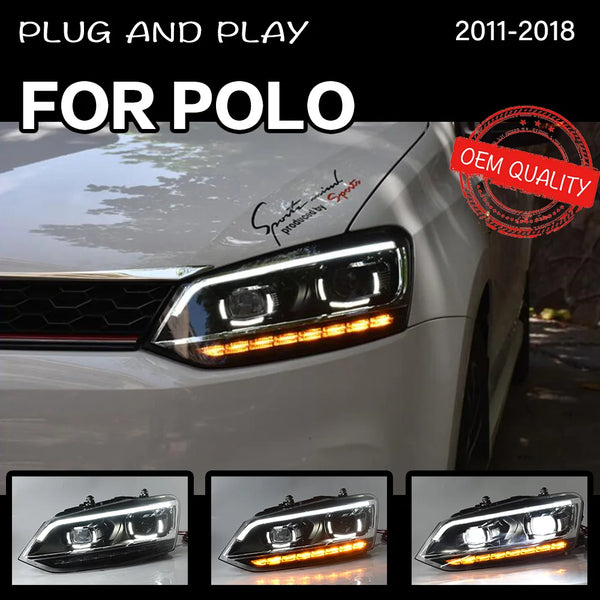 Headlight For VW Polo 2010-2018 Car LED DRL Hella 5 Xenon Lens Hid H7 VW Vento Car Accessories
