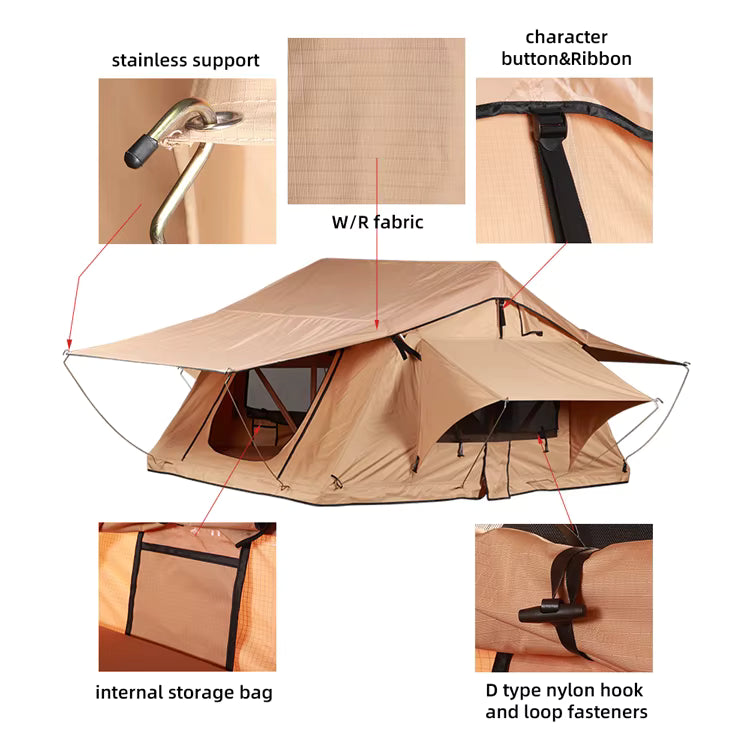 WEIER WERT-003 Aluminium Alloy Soft Shell Side Open Rooftop Tent 1-2 Person - For Car / RV / Pickup / Van / Camper / 4x4 + Ladder + 7cm Mattress + Light + Shoe Bag