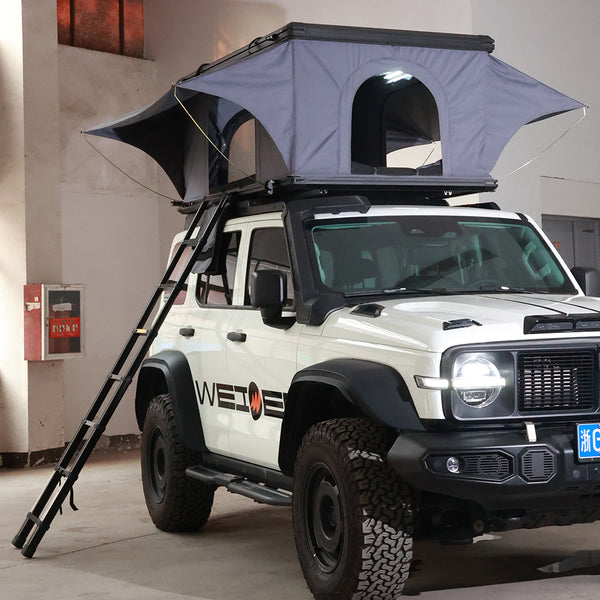 WEIER WERT-002 Aluminium Alloy Vehicle Car V2 2P Vertical Pop up Roof Tent Hard Shell - For Car / RV / Pickup / Van / Camper / 4x4 + Ladder + 7cm Mattress + Light + Shoe Bag