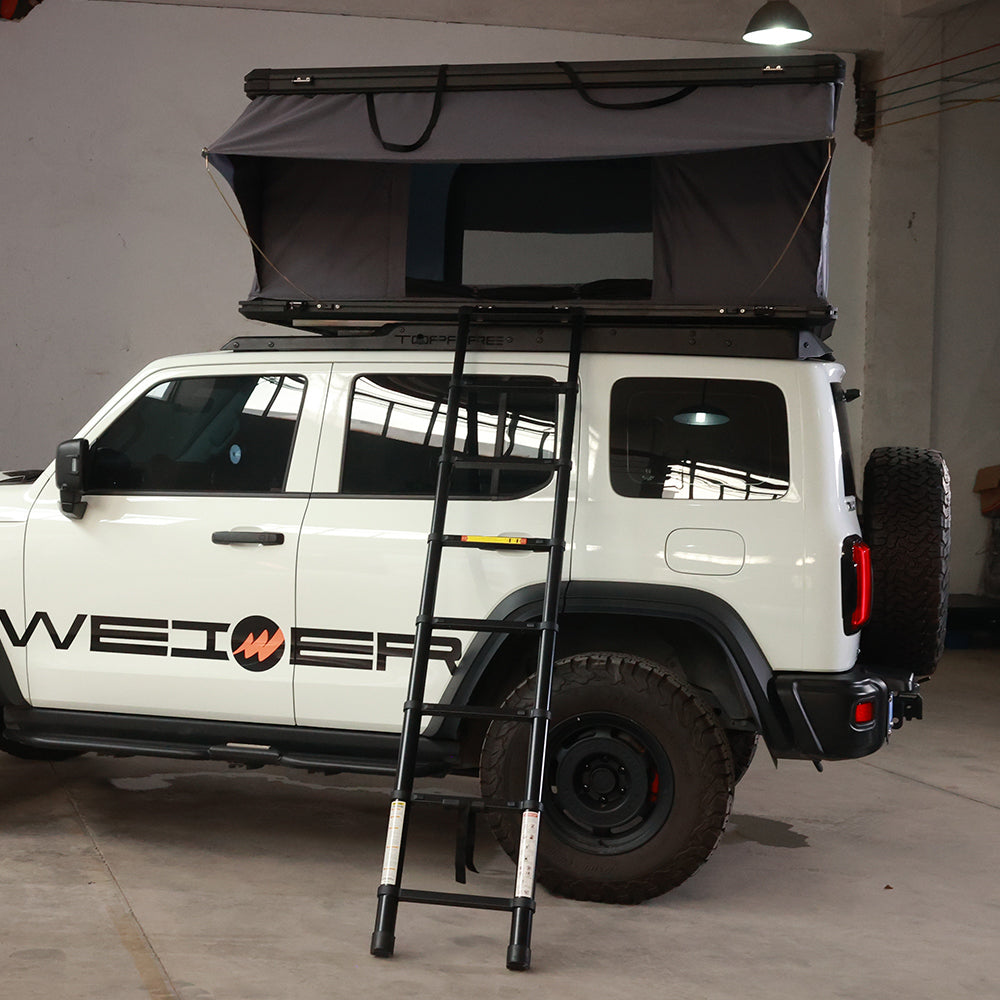 WEIER WERT-002 Aluminium Alloy Vehicle Car V2 2P Vertical Pop up Roof Tent Hard Shell - For Car / RV / Pickup / Van / Camper / 4x4 + Ladder + 7cm Mattress + Light + Shoe Bag