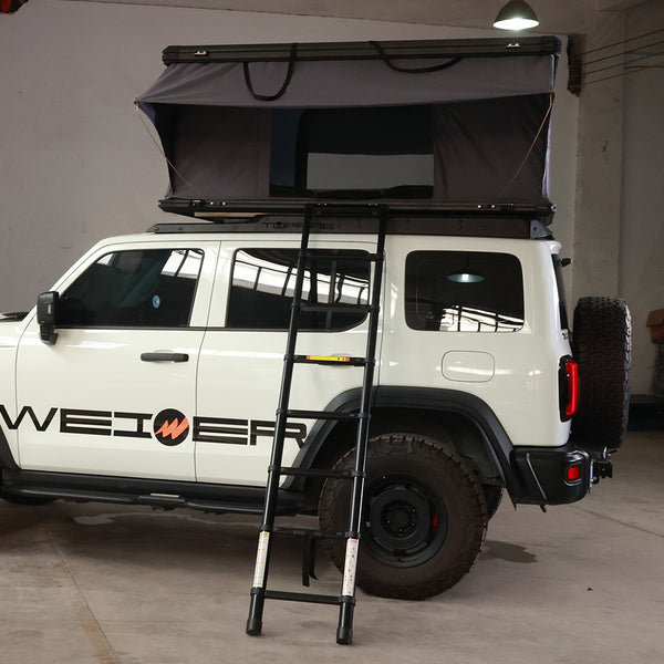WEIER WERT-002 Aluminium Alloy Vehicle Car V2 2P Vertical Pop up Roof Tent Hard Shell - For Car / RV / Pickup / Van / Camper / 4x4 + Ladder + 7cm Mattress + Light + Shoe Bag