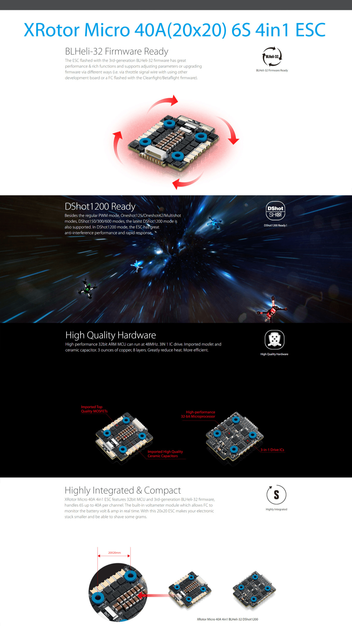 Hobbywing XRotor Combo Stack (F7 FC + 60A BLHeli_32 ESC)