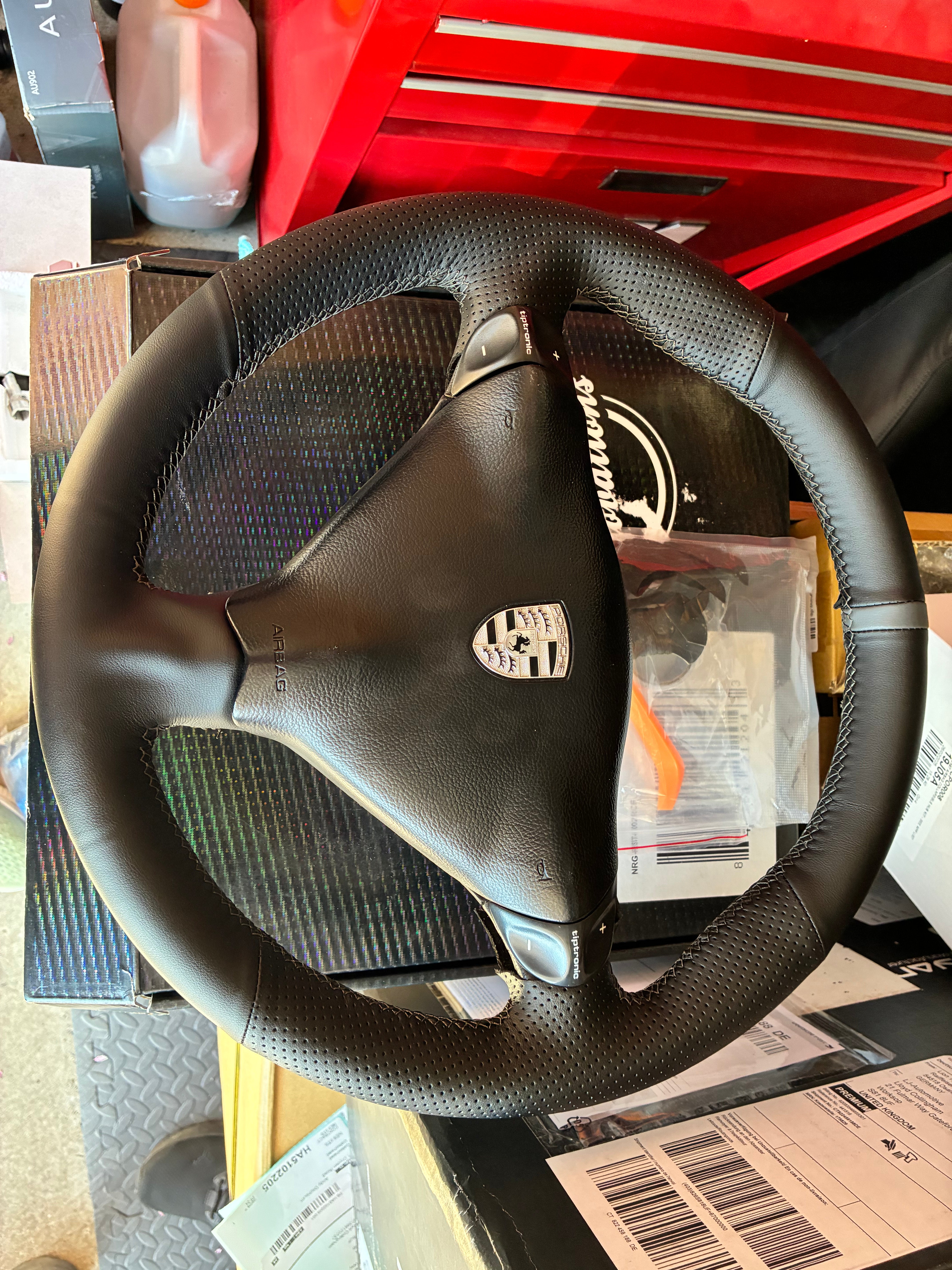 Steering Wheel Cover For Porsche 911 986 996 Boxster S 98-04 Black Perforated Leather Hand Sewn Wrap Cover For Manual Can Fit Tiptronic