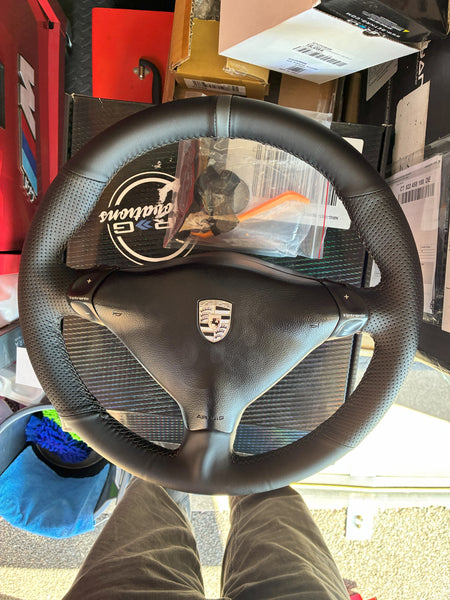 Steering Wheel Cover For Porsche 911 986 996 Boxster S 98-04 Black Perforated Leather Hand Sewn Wrap Cover For Manual Can Fit Tiptronic