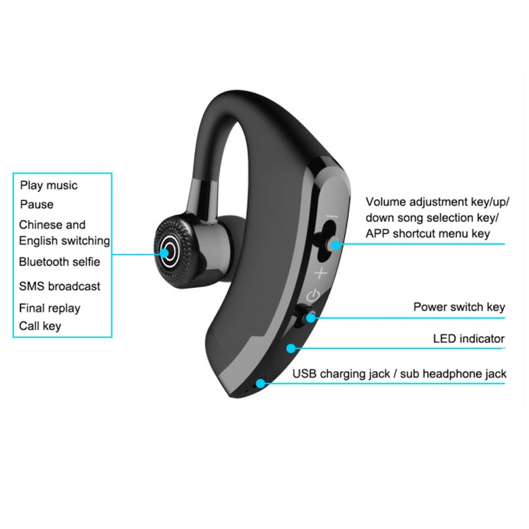 V9 Business Handsfree Wireless Bluetooth Headset CSR 4.1 with Mic for Driver Sport