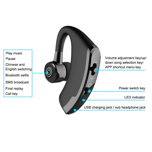 V9 Business Handsfree Wireless Bluetooth Headset CSR 4.1 with Mic for Driver Sport