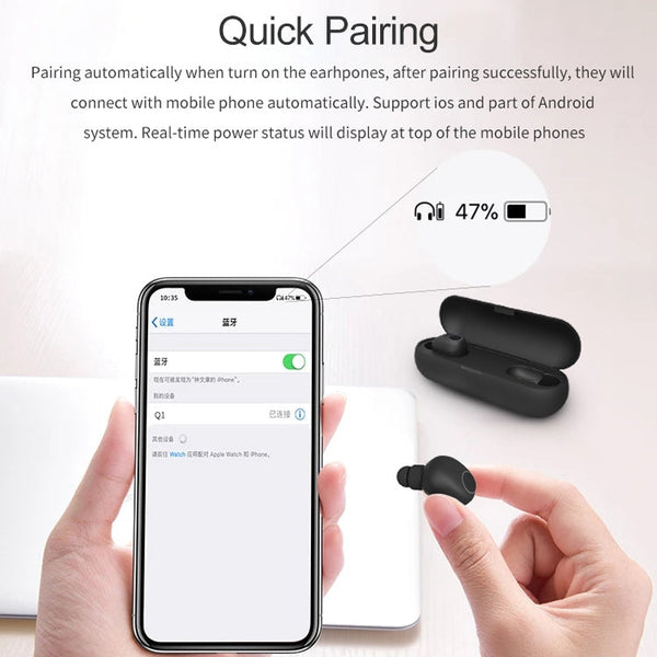 Q1 TWS Bluetooth 5.0 Binaural Stereo Wireless Sports Bluetooth Earphone