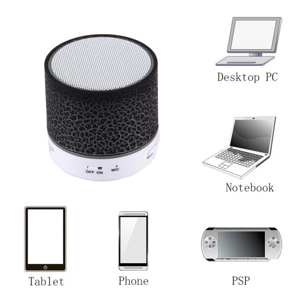 A9 Mini Portable Glare Crack Bluetooth Stereo Speaker with LED Light, Built-in MIC, Support Hands-free Calls & TF Card