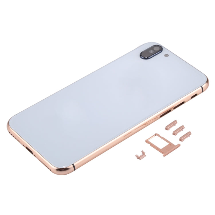 5 in 1 Full Assembly Metal Housing Cover with Appearance Imitation of iX for iPhone 6, Including Back Cover & Card Tray & Volume Control Key & Power Button & Mute Switch Vibrator Key, No Headphone Jack (Gold+White), For iP6 to iPX