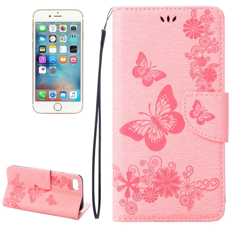 For  iPhone 8 & 7   Pressed Flowers Butterfly Pattern Horizontal Flip Leather Case with Holder & Card Slots & Wallet