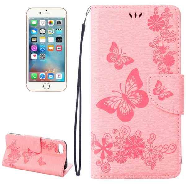 For  iPhone 8 & 7   Pressed Flowers Butterfly Pattern Horizontal Flip Leather Case with Holder & Card Slots & Wallet