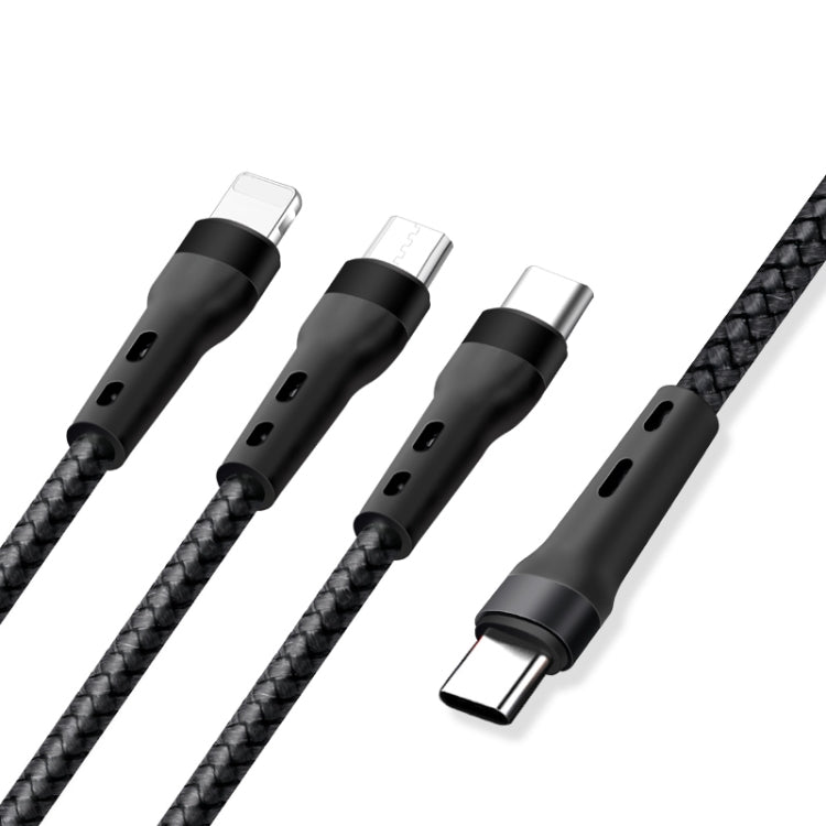100W 6A Type-C to 8 Pin+Type-C+Micro USB Charging Data Cable, 1.3m