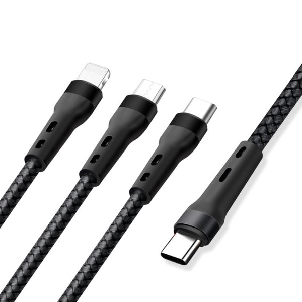100W 6A Type-C to 8 Pin+Type-C+Micro USB Charging Data Cable, 1.3m