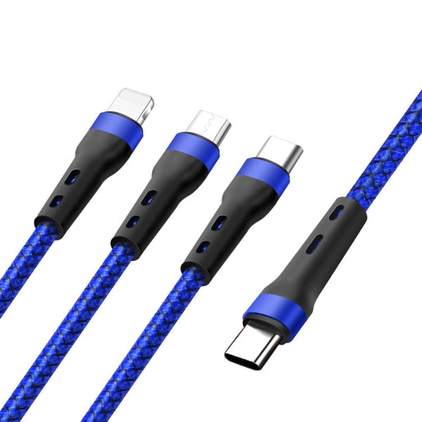 100W 6A Type-C to 8 Pin+Type-C+Micro USB Charging Data Cable, 1.3m