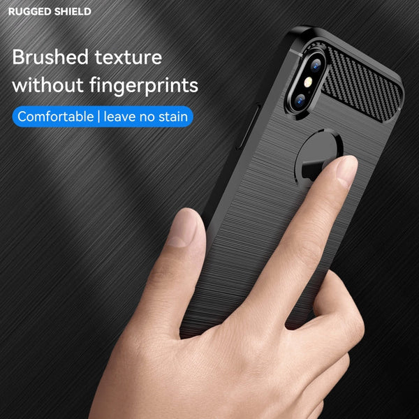 For iPhone X / XS Carbon Fiber TPU Brushed Texture Shockproof Protective Back Cover Case, For iPhone X / XS