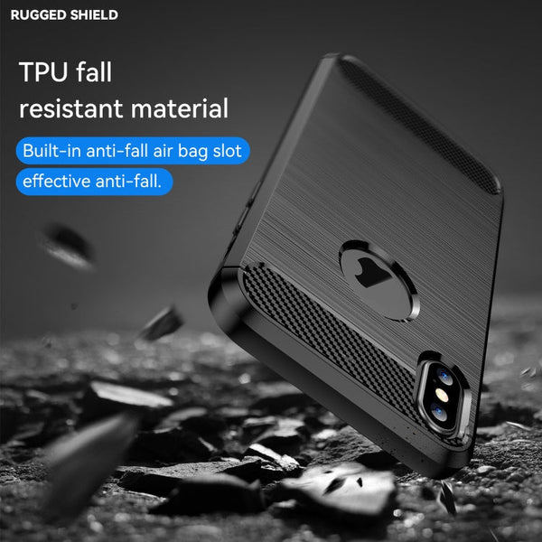 For iPhone X / XS Carbon Fiber TPU Brushed Texture Shockproof Protective Back Cover Case, For iPhone X / XS