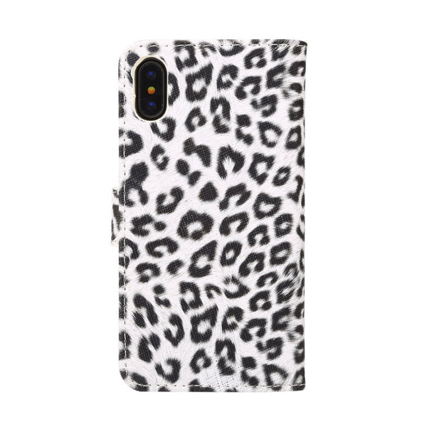For iPhone X Leopard Pattern PU + PC Horizontal Flip Leather Protective Case with Holder & Card Slots