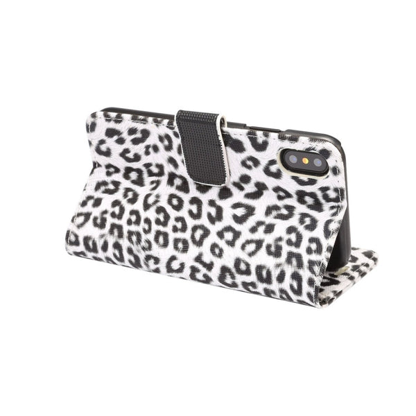For iPhone X Leopard Pattern PU + PC Horizontal Flip Leather Protective Case with Holder & Card Slots