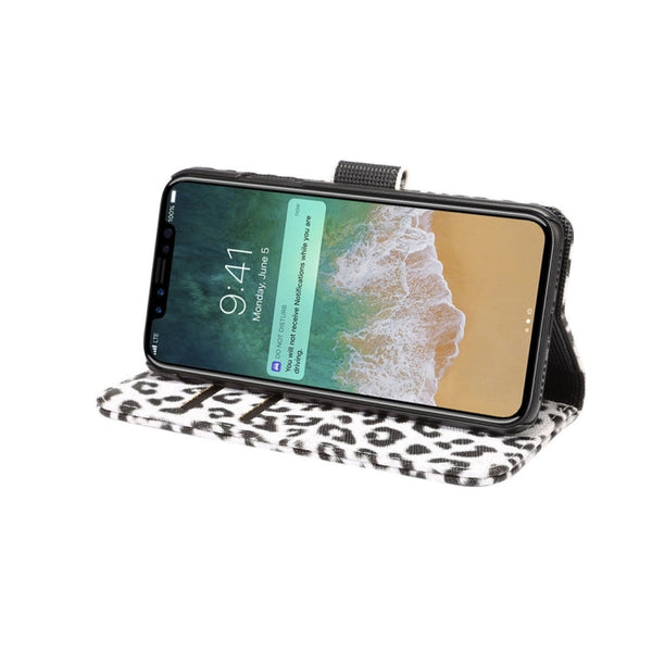 For iPhone X Leopard Pattern PU + PC Horizontal Flip Leather Protective Case with Holder & Card Slots