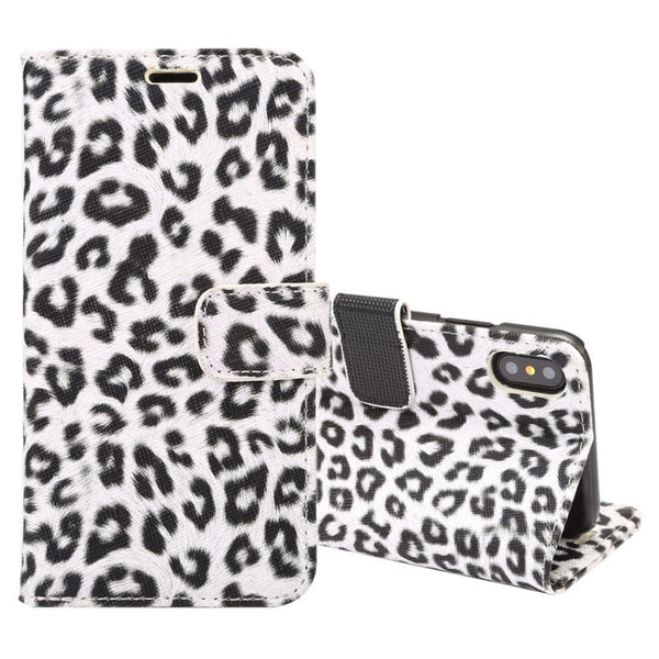 For iPhone X Leopard Pattern PU + PC Horizontal Flip Leather Protective Case with Holder & Card Slots