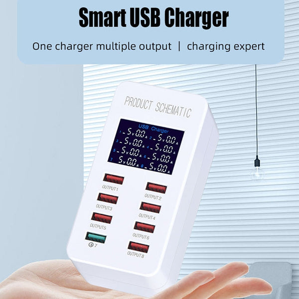 A8 50W 8 Ports USB + QC3.0 Smart Charging Station with Digital Display AC100-240V, EU Plug, A8 EU Plug