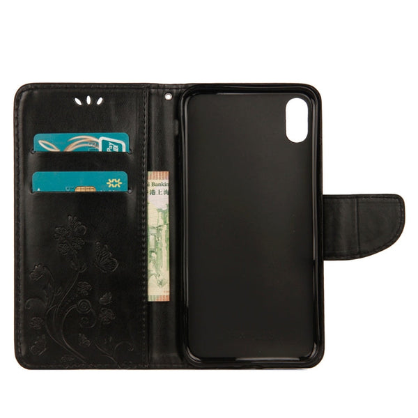 For iPhone XR Embossed Butterfly Pattern Horizontal Flip Leather Case with Card Slot & Holder & Wallet & Lanyard, For XR