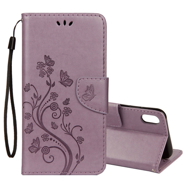 For iPhone XR Embossed Butterfly Pattern Horizontal Flip Leather Case with Card Slot & Holder & Wallet & Lanyard, For XR