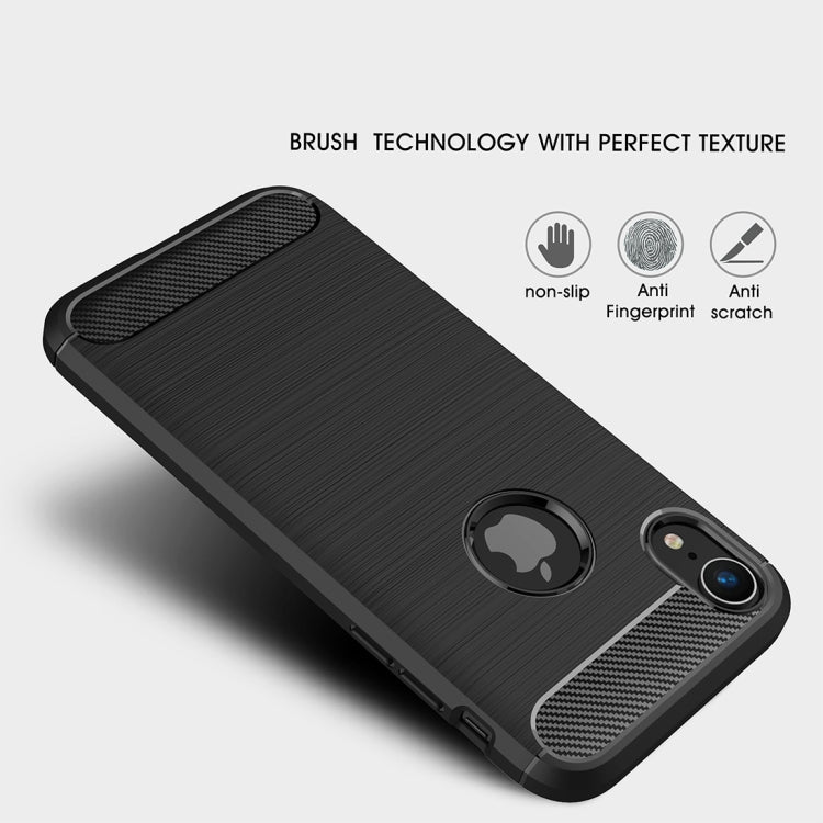 For iPhone XR Brushed Texture Carbon Fiber Shockproof TPU Protective Back Case, For iPhone XR