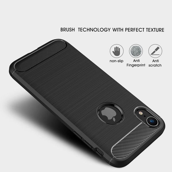 For iPhone XR Brushed Texture Carbon Fiber Shockproof TPU Protective Back Case, For iPhone XR