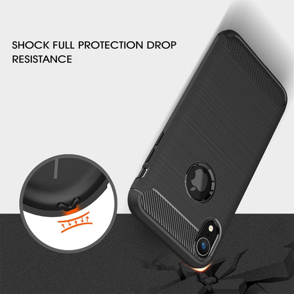 For iPhone XR Brushed Texture Carbon Fiber Shockproof TPU Protective Back Case, For iPhone XR