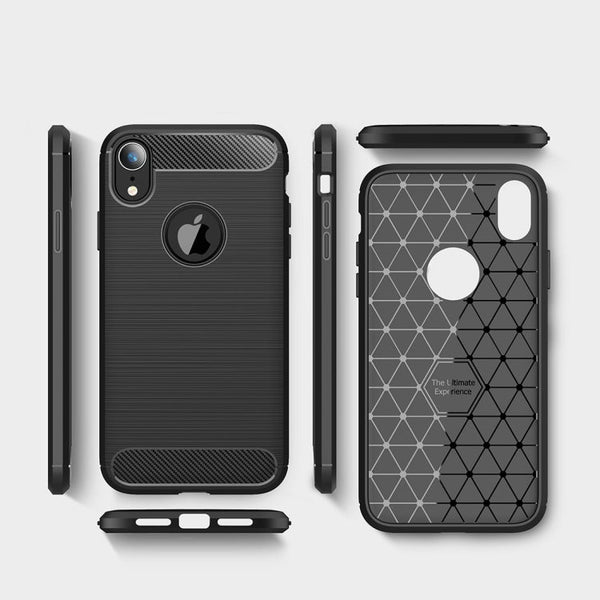 For iPhone XR Brushed Texture Carbon Fiber Shockproof TPU Protective Back Case, For iPhone XR