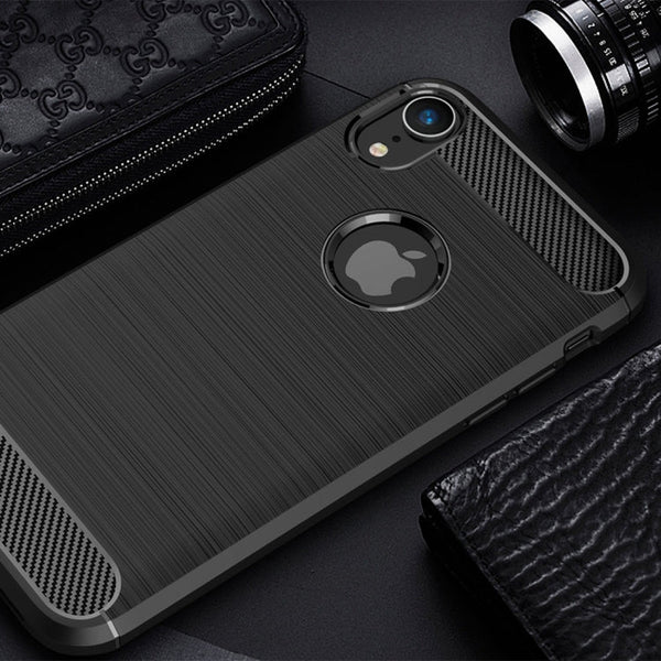 For iPhone XR Brushed Texture Carbon Fiber Shockproof TPU Protective Back Case, For iPhone XR