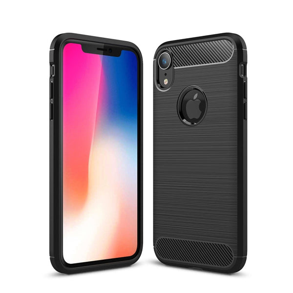 For iPhone XR Brushed Texture Carbon Fiber Shockproof TPU Protective Back Case, For iPhone XR
