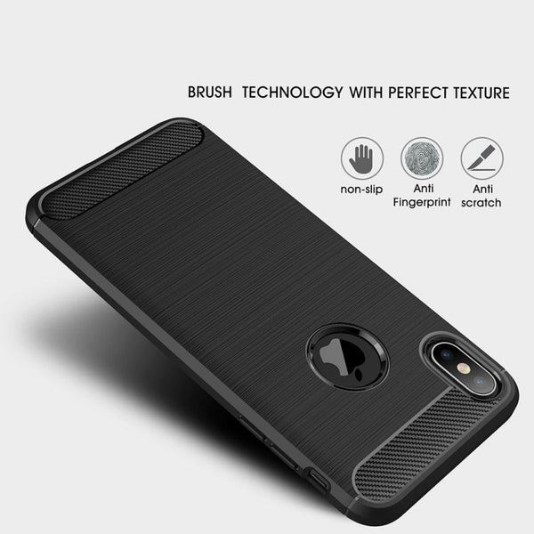 For iPhone XS Max Brushed Texture Carbon Fiber Shockproof TPU Protective Back Case, For iPhone XS Max