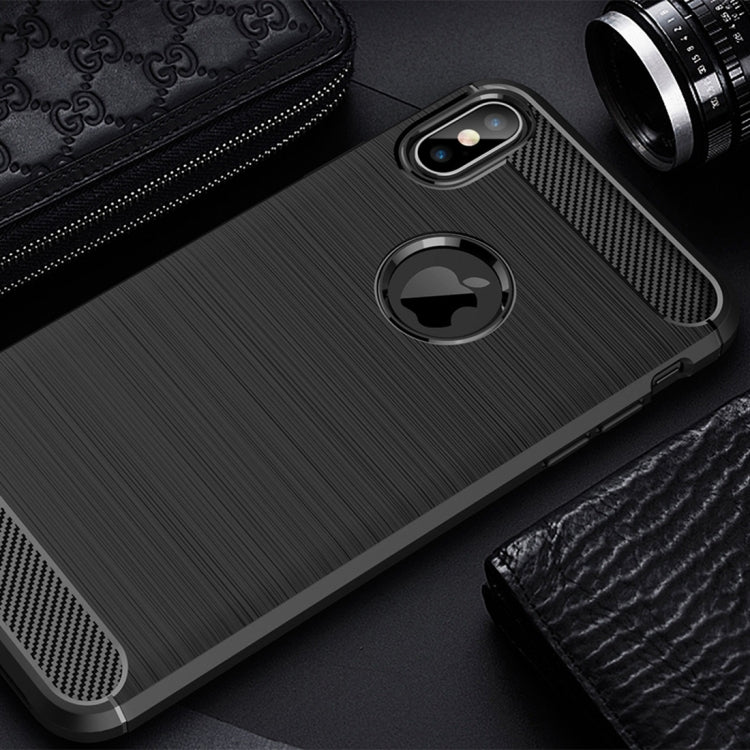 For iPhone XS Max Brushed Texture Carbon Fiber Shockproof TPU Protective Back Case, For iPhone XS Max