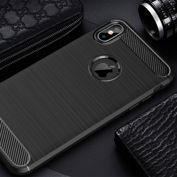 For iPhone XS Max Brushed Texture Carbon Fiber Shockproof TPU Protective Back Case, For iPhone XS Max