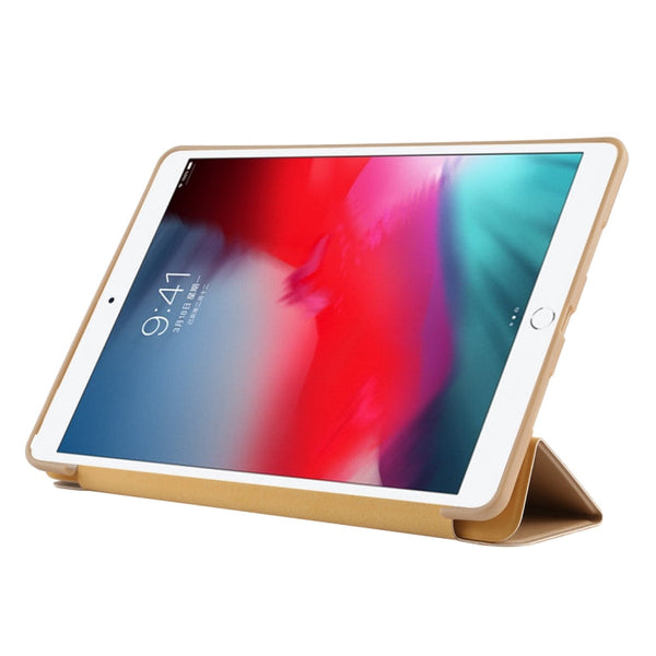 PU Plastic Bottom Case Foldable Deformation Left and Right Flip Leather Case with Three Fold Bracket & Smart Sleep for iPad Air3 2019