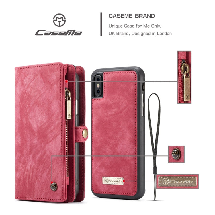 For iPhone X / XS CaseMe-008 TPU + PC Magnetic Absorption Detachable Back Cover Horizontal Flip Leather Case with Holder & Card Slots & Zipper Wallet & Photo Frame