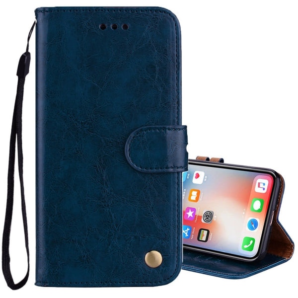 For iPhone X / XS Business Style Oil Wax Texture Horizontal Flip Leather Case with Holder & Card Slots & Wallet