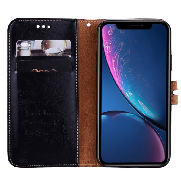 For iPhone XR Business Style Oil Wax Texture Horizontal Flip Leather Case with Holder & Card Slots & Wallet