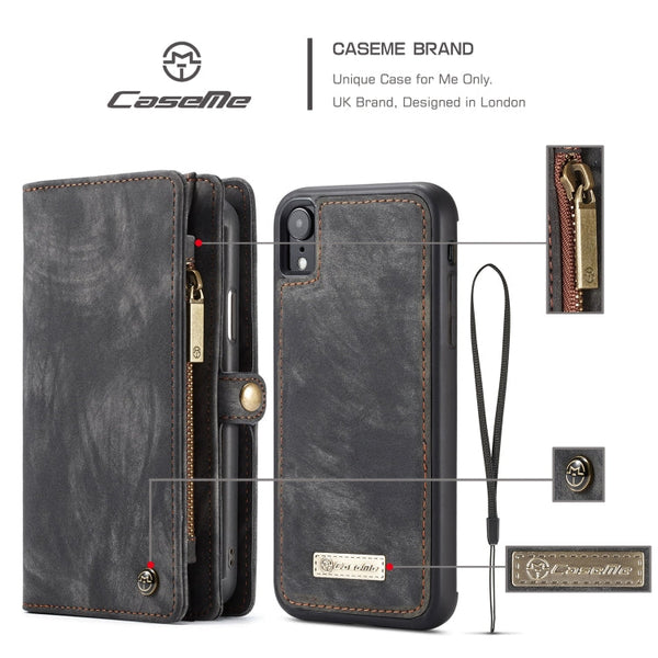 For iPhone XR CaseMe Detachable Multifunctional Horizontal Flip Leather Case with Card Slot & Holder & Zipper Wallet & Photo Frame, For iPhone XR, For iPhone  XR